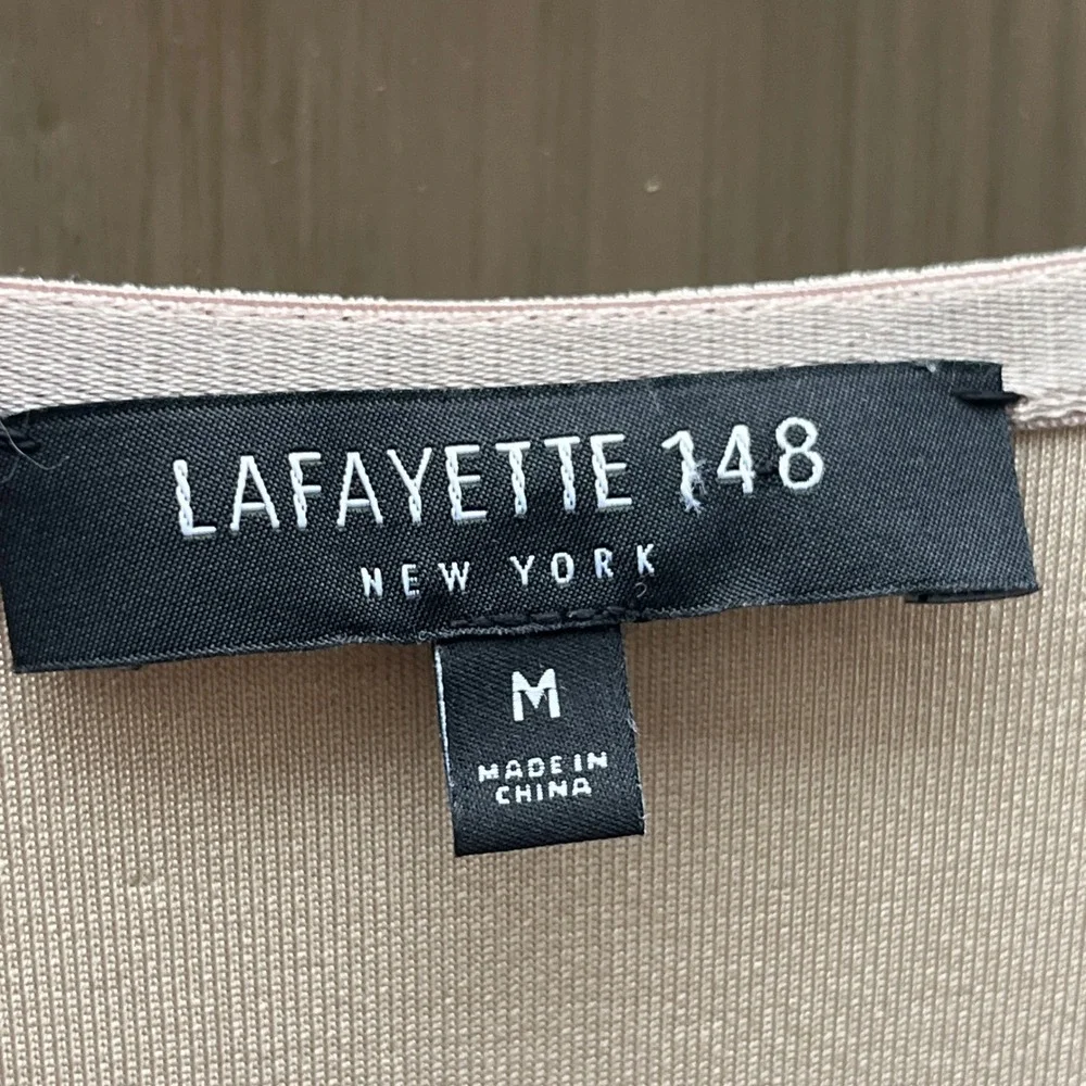 Lafayette 148 New York Drawstring Waist Dress Medium Beige V-Neck Dolman Pockets - Picture 7 of 12